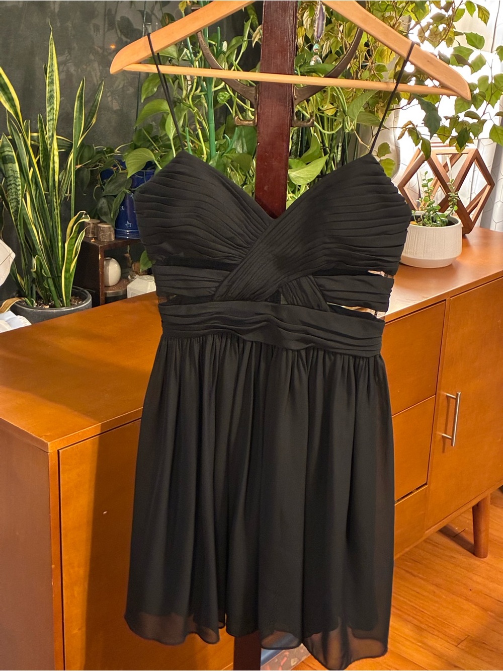 Hailey Logan Black Strapless Cross-Front Evening Dress